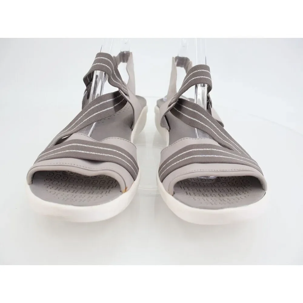 Bzees Women's Chance Sandal Sz 11 Low Wedge Strappy Gray Fabric Comfy Slingback